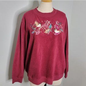 Tradition Winter XL Embroidered Red Fleece Crewneck Pullover Sweater